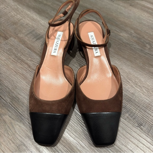 Aquazzura French Flirt Pump 35mm Espresso Suede Black Leather Cap Toe - Picture 7 of 16